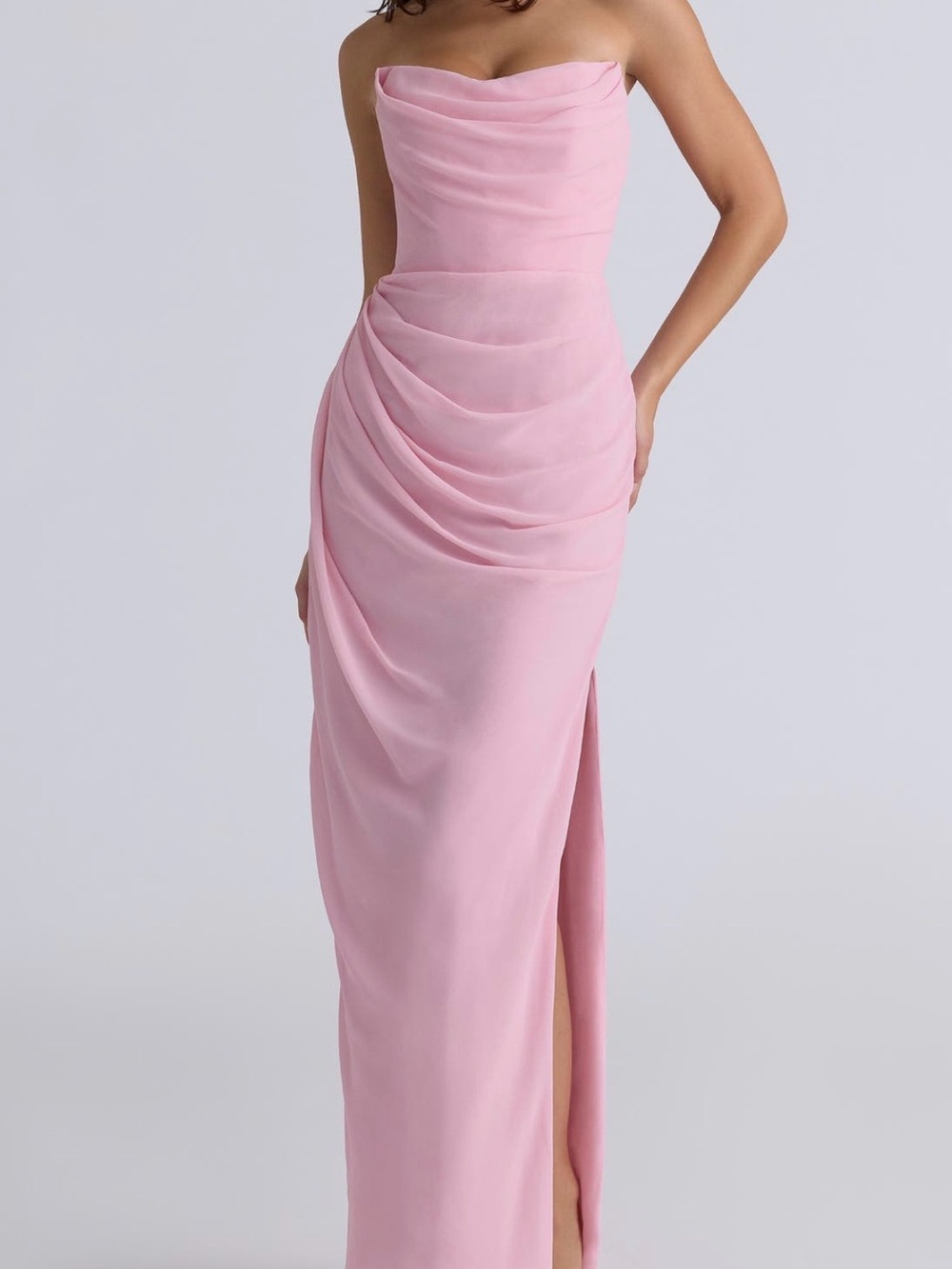 House of CB - Strapless Pink Draped Evening Gown